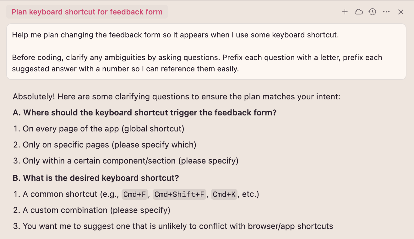 Claude asking clarification questions in Cursor